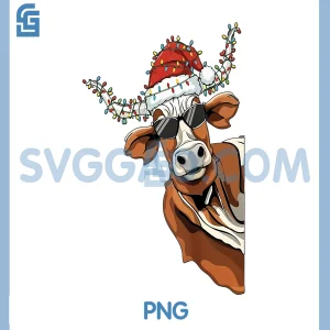 Christmas Cow With Lights PNG, Funny Cool Longhorn Holiday Art PNG