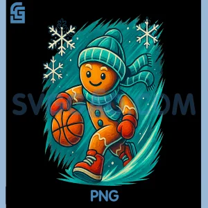 Santa Playing Basketball PNG, Gingerbread Bball Fans PNG