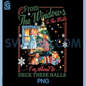 Windows Walls Xmas PNG, Retro Kids Decking Halls Fun Art PNG