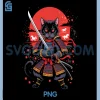 Japanese Samurai Ninja Cat PNG, Kawaii Tattoo Graphic Style PNG