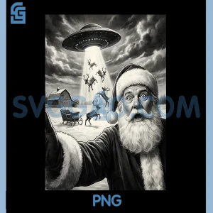 Santa Selfie With Alien UFO PNG, Funny Reindeer PNG