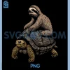 Sloth Riding Turtle PNG, Funny Animal Sloth Lover PNG