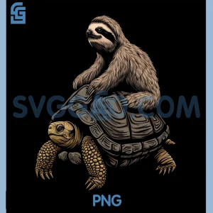 Sloth Riding Turtle PNG, Funny Animal Sloth Lover PNG