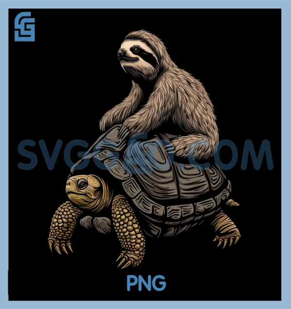 Sloth Riding A Turtle Background Sloth Riding Turtle PNG, Funny Animal Sloth Lover PNG