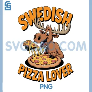 Swedish Pizza Lover PNG, Funny Nordic Moose Cartoon PNG