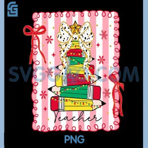 Teacher Bow Xmas Tree Pencil PNG, Funny Teacher Christmas PNG