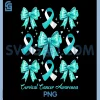 Teal and White Ribbon Coquette Bow PNG, Cervical Cancer Awareness PNG
