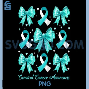 Teal and White Ribbon Coquette Bow PNG, Cervical Cancer Awareness PNG