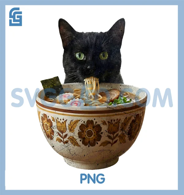 Black Cat Eating Ramen Japanese PNG, Kawaii Anime PNG – SVGGAO