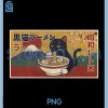 Vintage Kawaii Anime Black Cat PNG, Eating Ramen Japanese PNG
