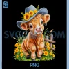 Baby Highland Cow PNG, Calf Western Cottagecore PNG, Sunflower Heifer PNG