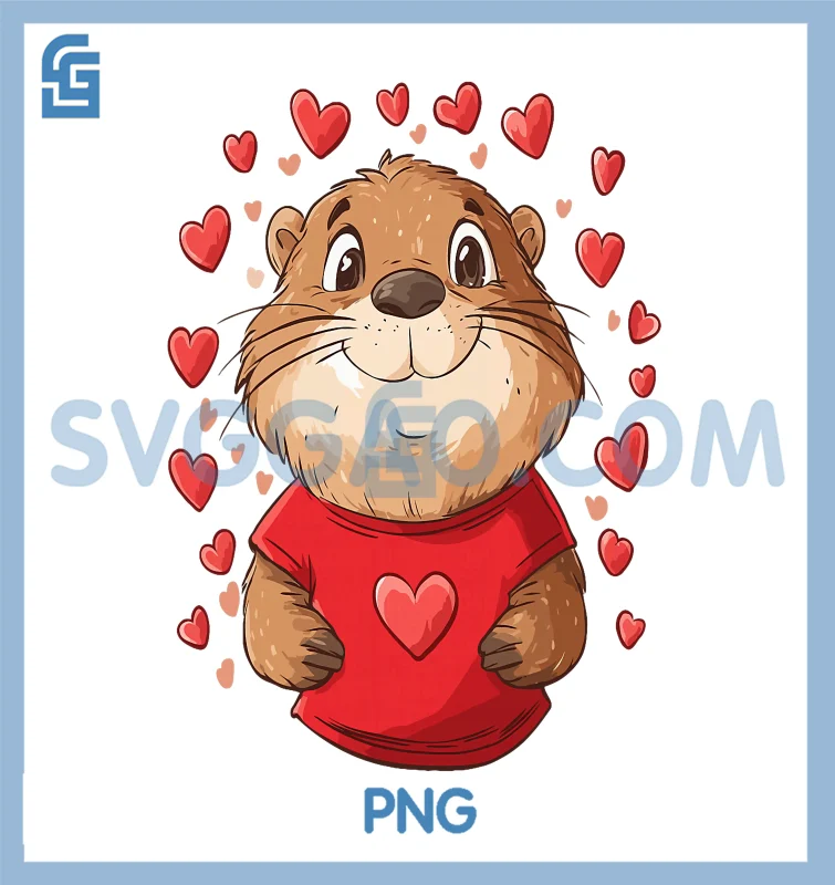 Beaver Lover Heart PNG, Valentine’s Day Beaver PNG