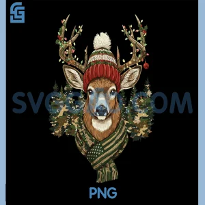 Festive Deer With Hat PNG, Christmas Lights Antler Deer PNG