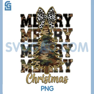 Camo Christmas Tree With Bow PNG, Merry Camo Holiday Design PNG