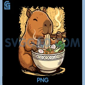Capybara Eating Ramen Noodles PNG, Funny Capubara PNG