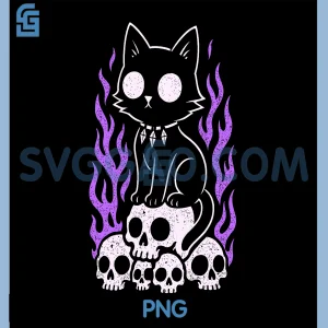 Cat Kitty Skulls Creepy PNG, Cute Kawaii Pastel Goth Purple Flame PNG