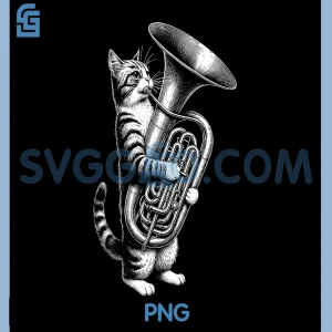 Cat Playing Tuba PNG, Marching Band Tuba Player Musician PNG