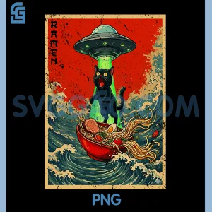 Cat Ramen UFO PNG, Japanese Anime Graphic PNG