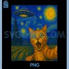 Cat Selfie With UFO PNG, Cats Starry Night Van Gogh PNG