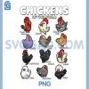 Chickens Of The World PNG, Funny Cartoon Chicken Breeds Farm Art PNG