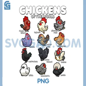 Chickens Of The World PNG, Funny Cartoon Chicken Breeds Farm Art PNG