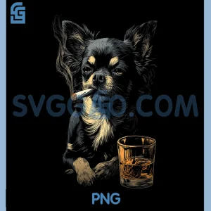 Chihuahua Smoking Cigarette Whisky PNG, Funny Dog PNG