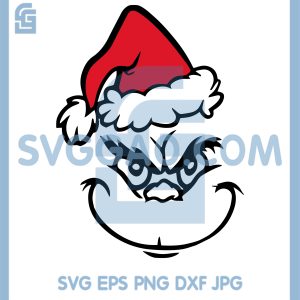 Grinch Face With Santa Hat SVG, Christmas Grinch Line Art SVG