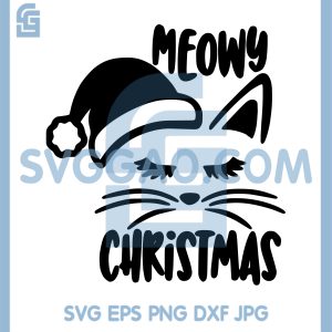 Meowy Christmas Cat SVG, Cute Santa Kitty Face Drawing SVG