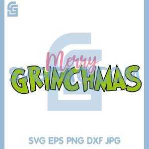 Merry Grinchmas Text Art SVG, Cute Green Christmas Lettering SVG