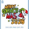 Merry Grinchmas 2026 Holiday Design SVG, Cute Grinch Hand Graphic SVG