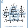 Vintage Merry Christmas Tree Line Art SVG, Hand Drawn Pine Forest SVG