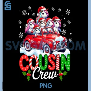 Cousin Crew Group PNG, Santa Unicorns On Pickup Truck Christmas PNG