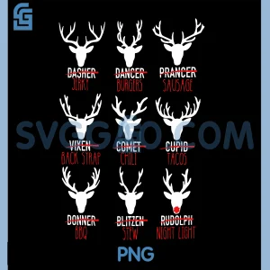 Dasher Dancer Prancer & Bourbon Christmas PNG, Holiday Reindeer Xmas PNG