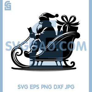 Santa Claus Sleigh Silhouette SVG, Christmas Gift Sleigh SVG