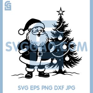 Santa Claus Near Tree SVG, Christmas Holiday Art SVG