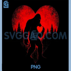 Funny Bigfoot Heart PNG, Valentin's Day Sasquatch PNG