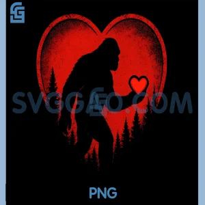 Valentins Day Sasquatch PNG, Funny Bigfoot Heart PNG