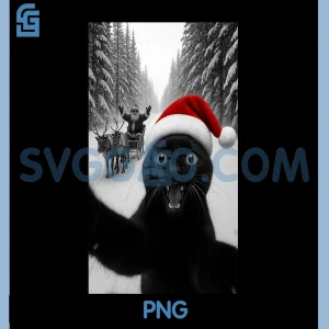 Black Cat Selfie with Santa PNG, Christmas Cat PNG