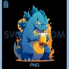 Happy Japanese Kaiju PNG, Drinking Boba Tea PNG