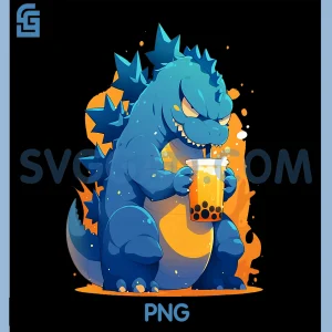 Happy Japanese Kaiju PNG, Drinking Boba Tea PNG