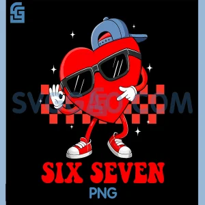6 7 Valentine Groovy Heart PNG, Funny Meme Six Seven PNG