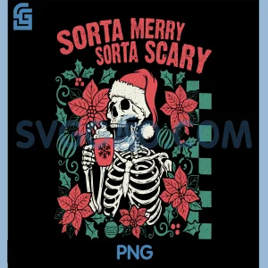 Sorta Merry Sorta Scary PNG, Funny Santa Skeleton PNG