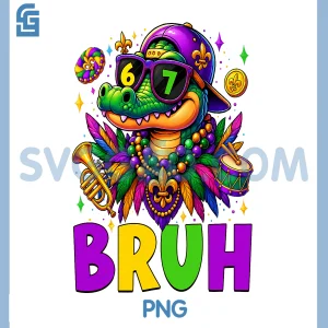 Bruh Alligator Mardigator PNG, Mardi Gras Six Seven PNG