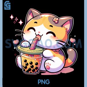 Cat Boba Tea PNG, Bubble Tea Anime Kawaii PNG