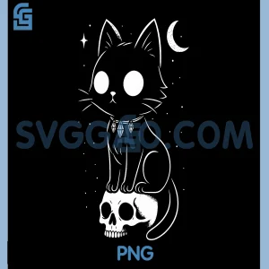 Cat Kitty Skull Creepy Cute PNG, Kawaii Goth Witchy Alt Halloween PNG