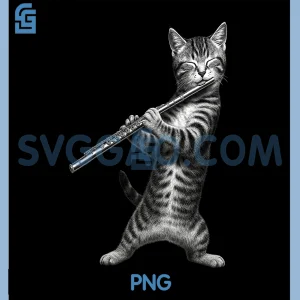 Cat Playing Flute PNG, Funny Cat Lover PNG