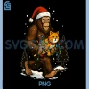 Christmas Bigfoot with Cat PNG, Lights Santa Hat Xmas PNG