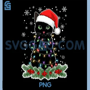Christmas Black Cats PNG, Santa Hat Funny Cat PNG