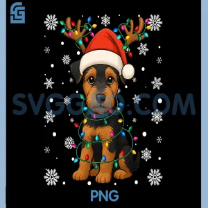 Santa Hat Reindeer PNG, Airedale Terrier Lovers Xmas PNG