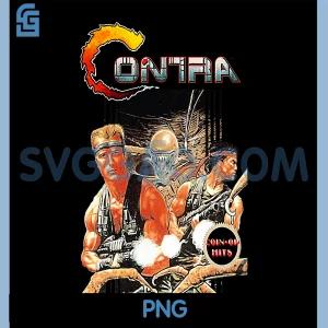 Contra Box Art Retro PNG, Arcade Gamer Classic 80s Battle Scene PNG